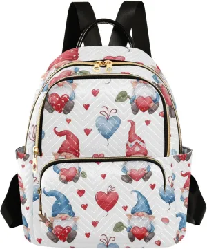 ALAZA Women Mini Backpack Purse Bag Lightweight Casual Daily Travel Backpack Cute Happy Gnome with Heart Back Pack Fashion Multipurpose Shoulder Bag,M