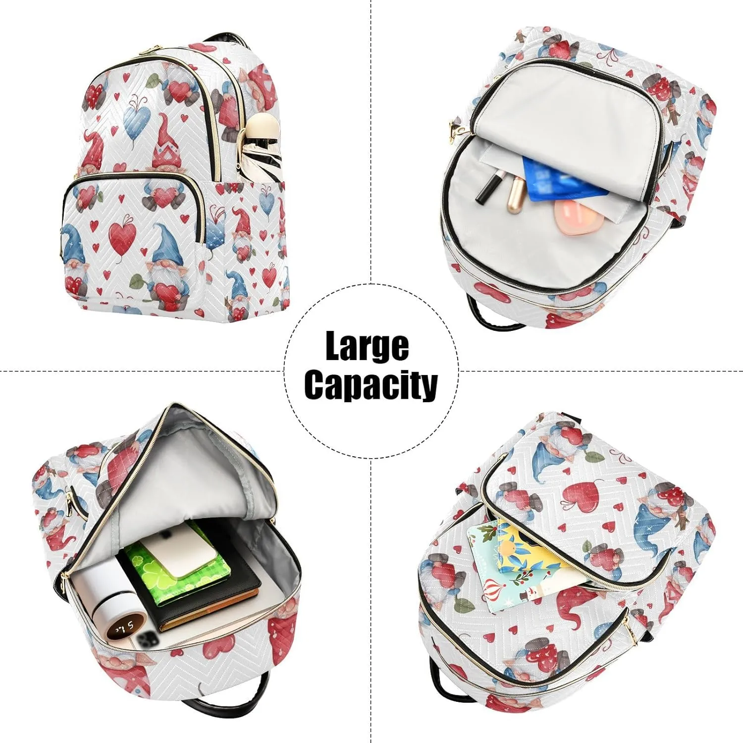 ALAZA Women Mini Backpack Purse Bag Lightweight Casual Daily Travel Backpack Cute Happy Gnome with Heart Back Pack Fashion Multipurpose Shoulder Bag,M