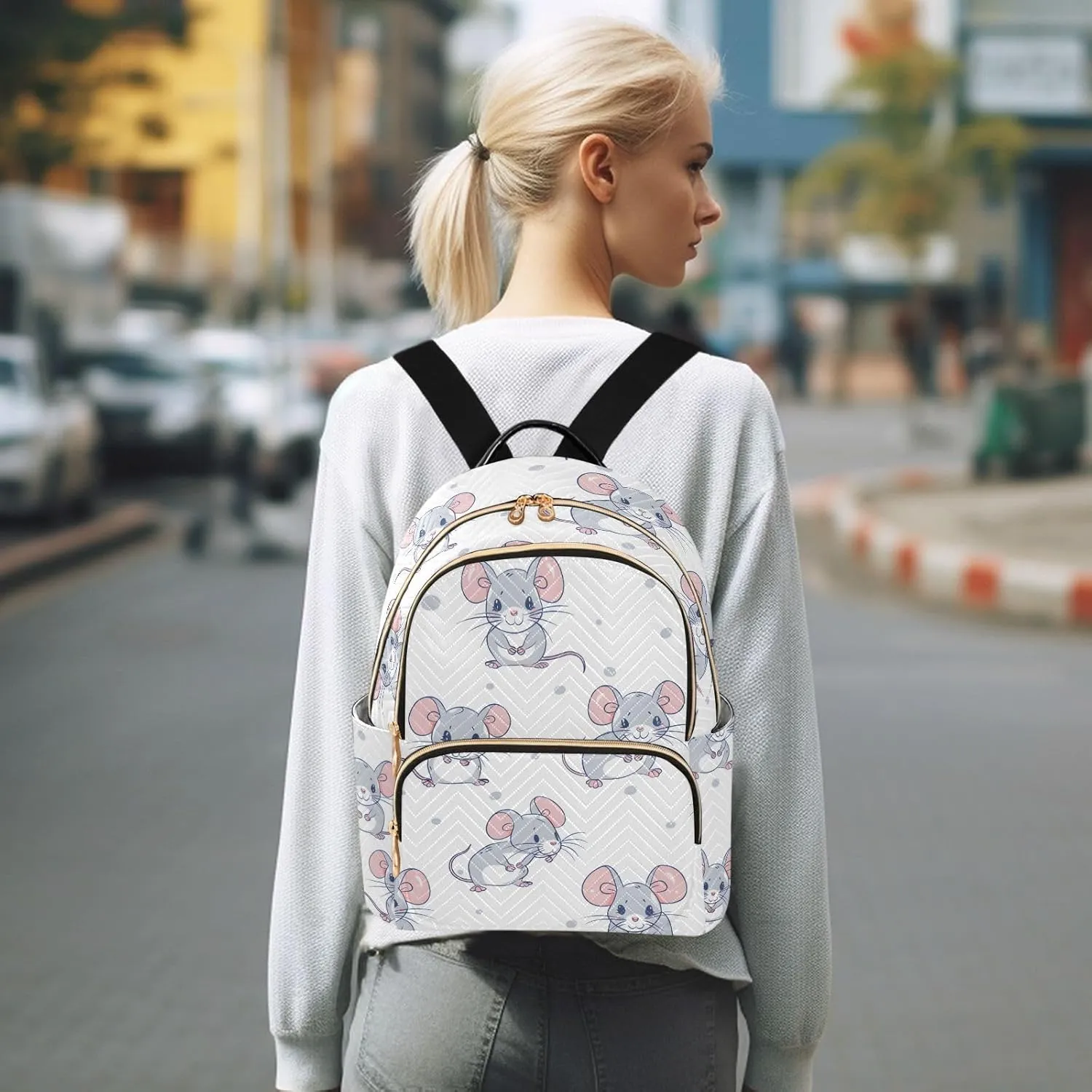 ALAZA Women Mini Backpack Purse Bag Lightweight Casual Daily Travel Backpack Cute Mouse with Polka Dots Back Pack Fashion Multipurpose Shoulder Bag,S