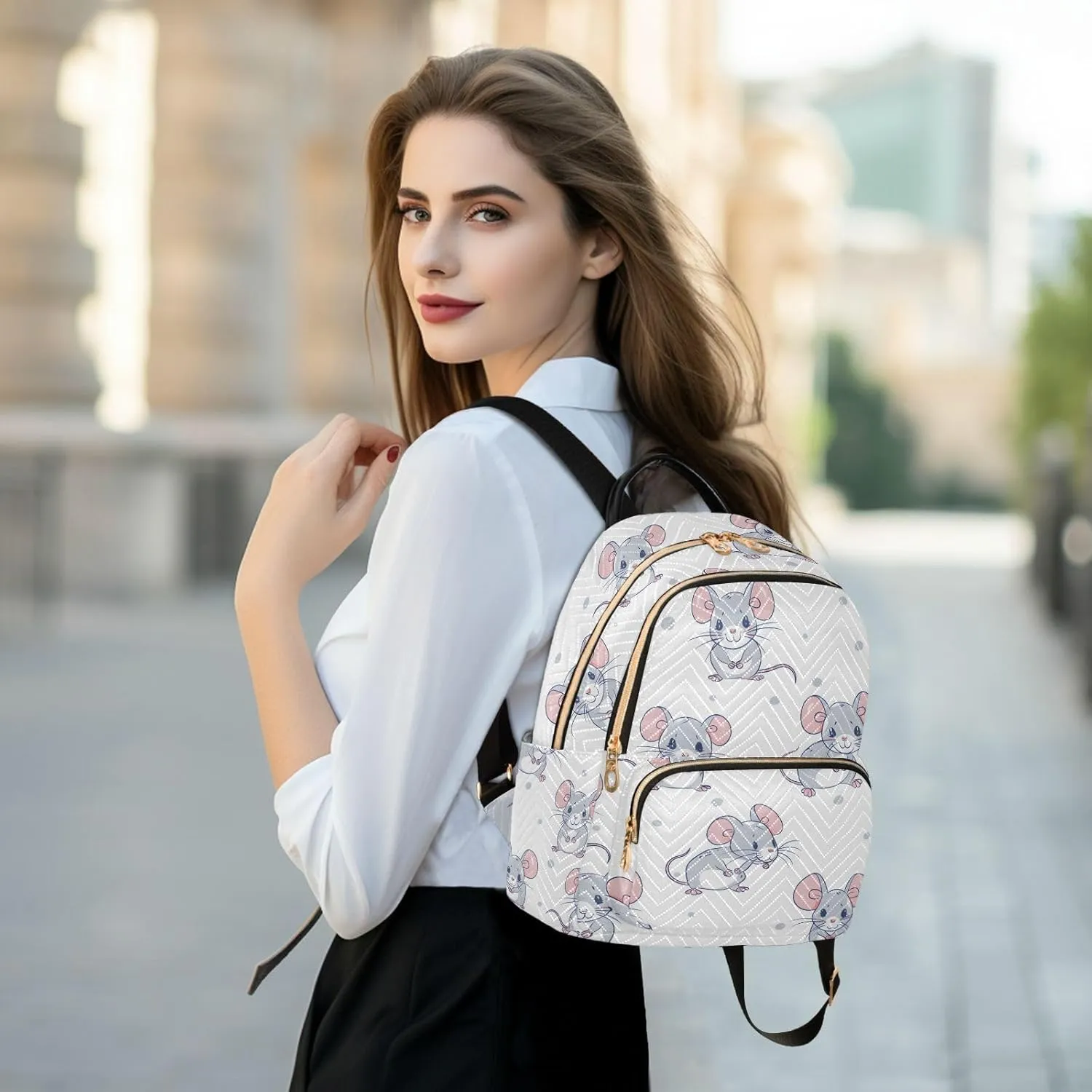 ALAZA Women Mini Backpack Purse Bag Lightweight Casual Daily Travel Backpack Cute Mouse with Polka Dots Back Pack Fashion Multipurpose Shoulder Bag,S
