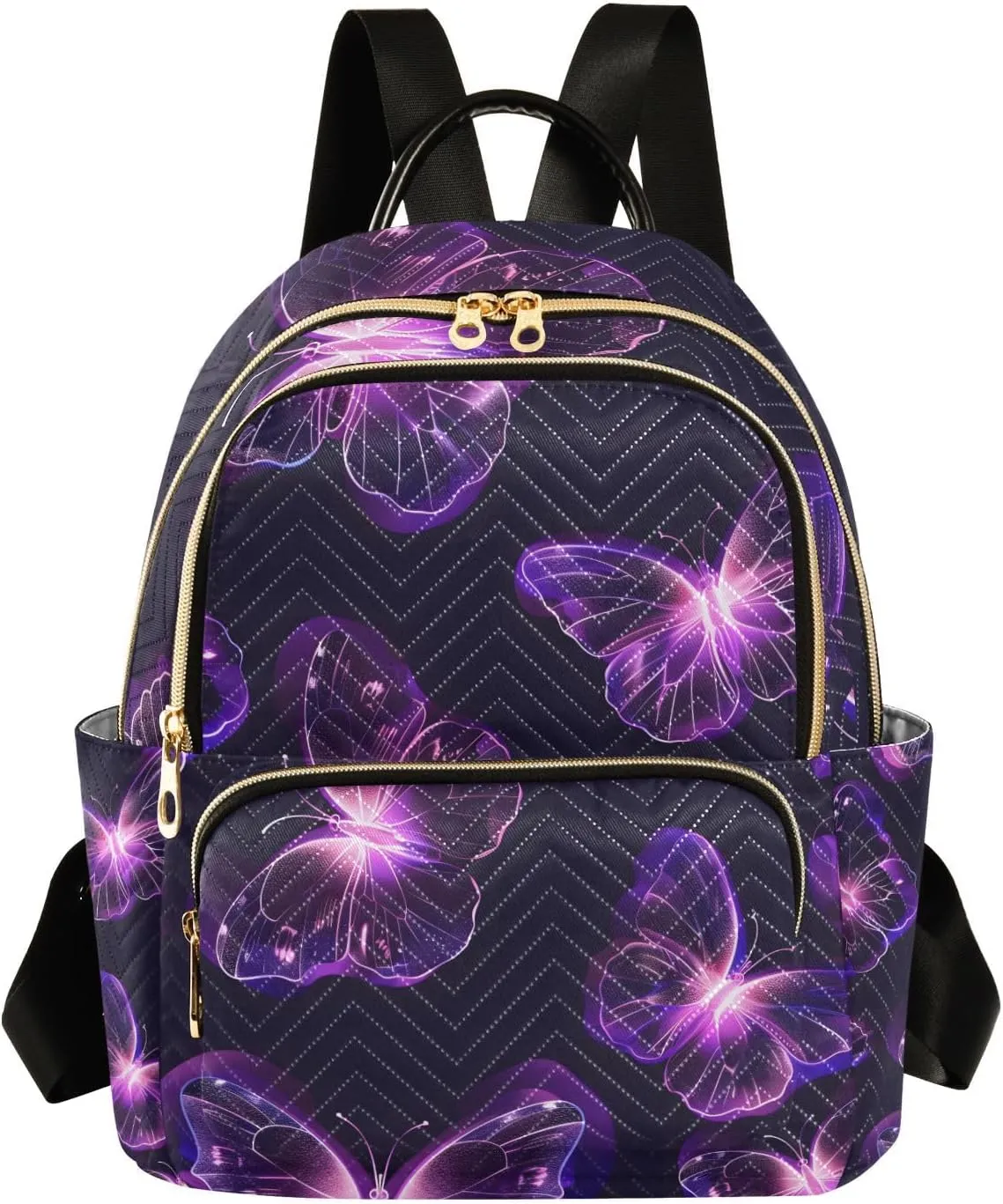 ALAZA Women Mini Backpack Purse Bag Lightweight Casual Daily Travel Backpack Doodle Purple Butterflies Back Pack Fashion Multipurpose Shoulder Bag,M