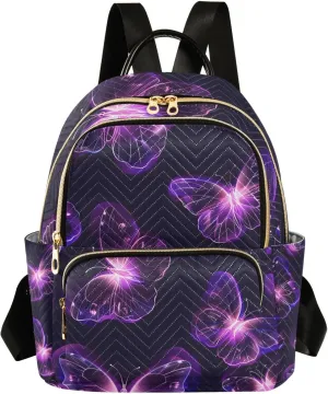 ALAZA Women Mini Backpack Purse Bag Lightweight Casual Daily Travel Backpack Doodle Purple Butterflies Back Pack Fashion Multipurpose Shoulder Bag,M