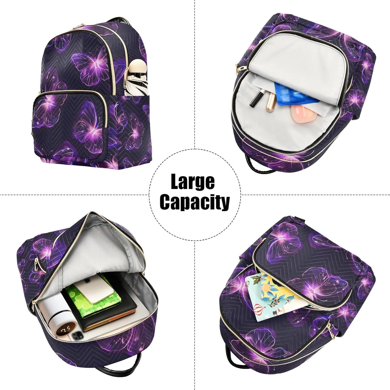 ALAZA Women Mini Backpack Purse Bag Lightweight Casual Daily Travel Backpack Doodle Purple Butterflies Back Pack Fashion Multipurpose Shoulder Bag,M
