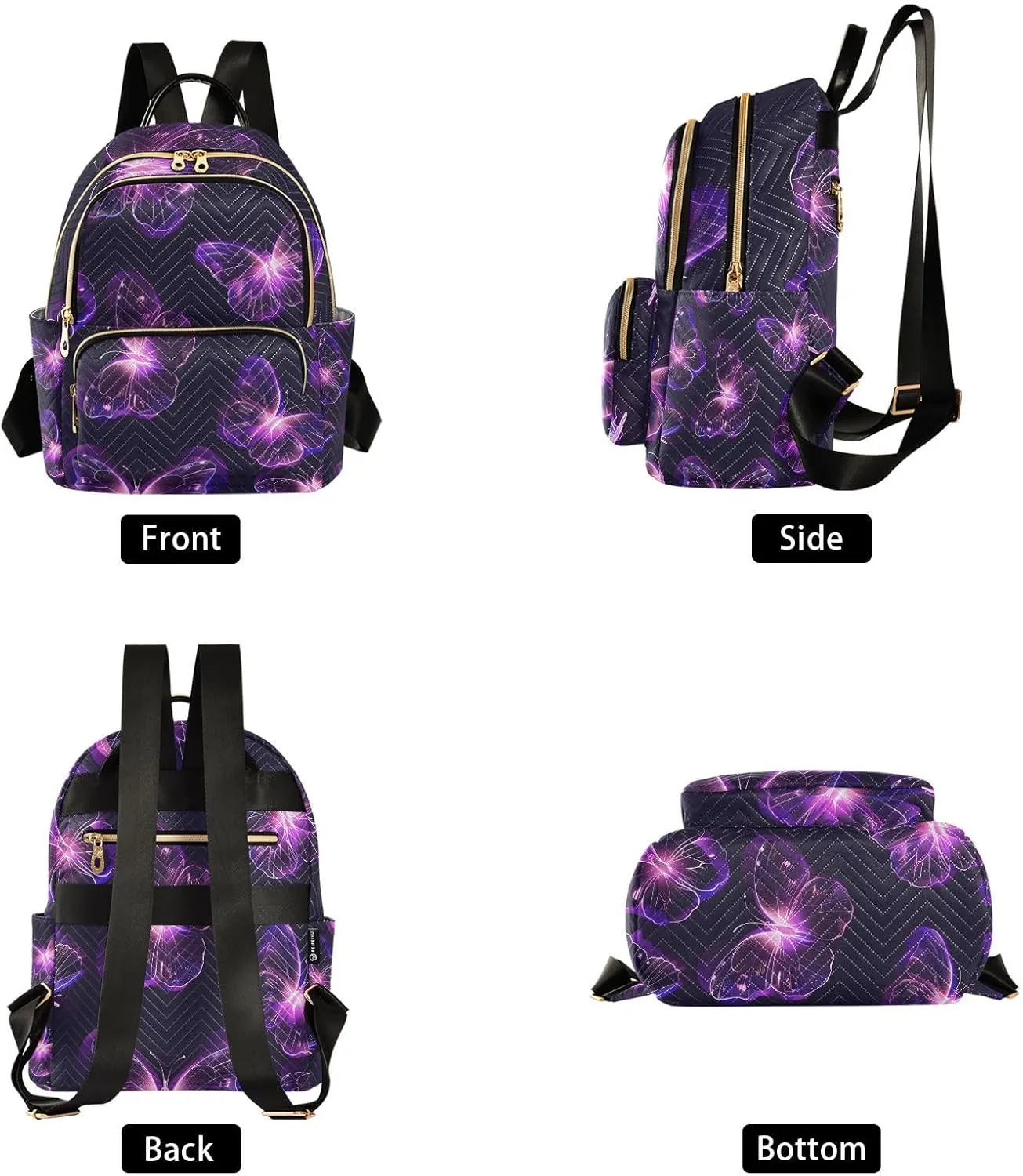 ALAZA Women Mini Backpack Purse Bag Lightweight Casual Daily Travel Backpack Doodle Purple Butterflies Back Pack Fashion Multipurpose Shoulder Bag,M