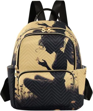 ALAZA Women Mini Backpack Purse Bag Lightweight Casual Daily Travel Backpack Fairy Girl with Butterflies Back Pack Fashion Multipurpose Shoulder Bag,S