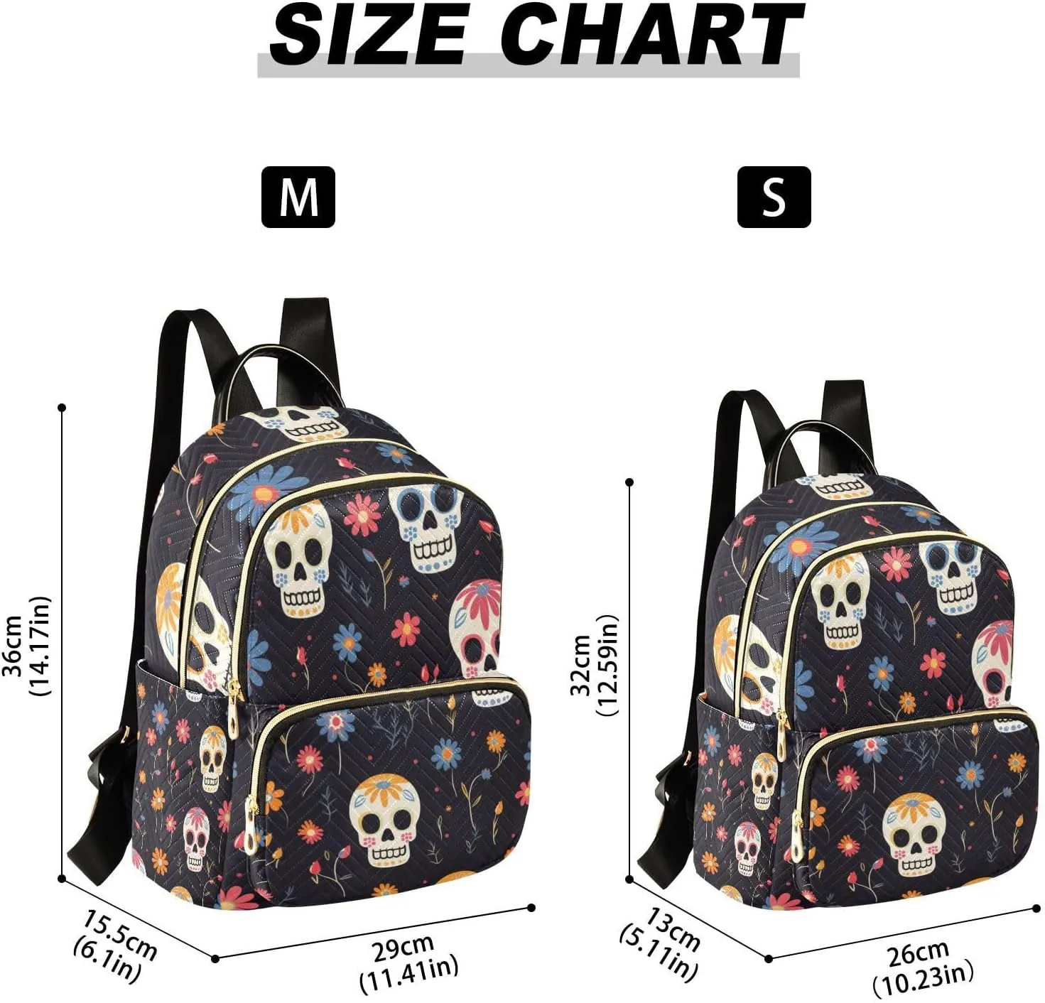 ALAZA Women Mini Backpack Purse Bag Lightweight Casual Daily Travel Backpack Floral Skull with Flower Back Pack Fashion Multipurpose Shoulder Bag,M