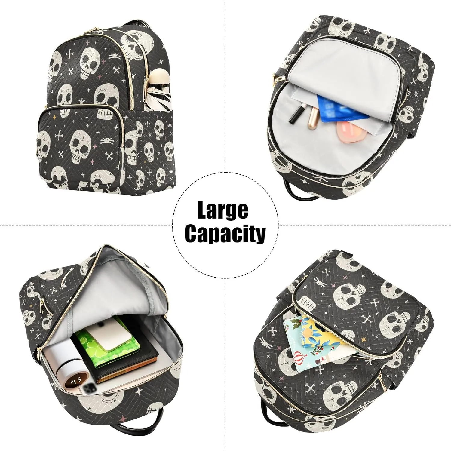 ALAZA Women Mini Backpack Purse Bag Lightweight Casual Daily Travel Backpack Human Skeleton Cross Bone Back Pack Fashion Multipurpose Shoulder Bag,M