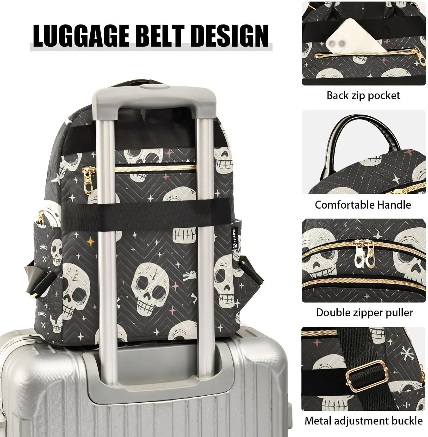 ALAZA Women Mini Backpack Purse Bag Lightweight Casual Daily Travel Backpack Human Skeleton Cross Bone Back Pack Fashion Multipurpose Shoulder Bag,M