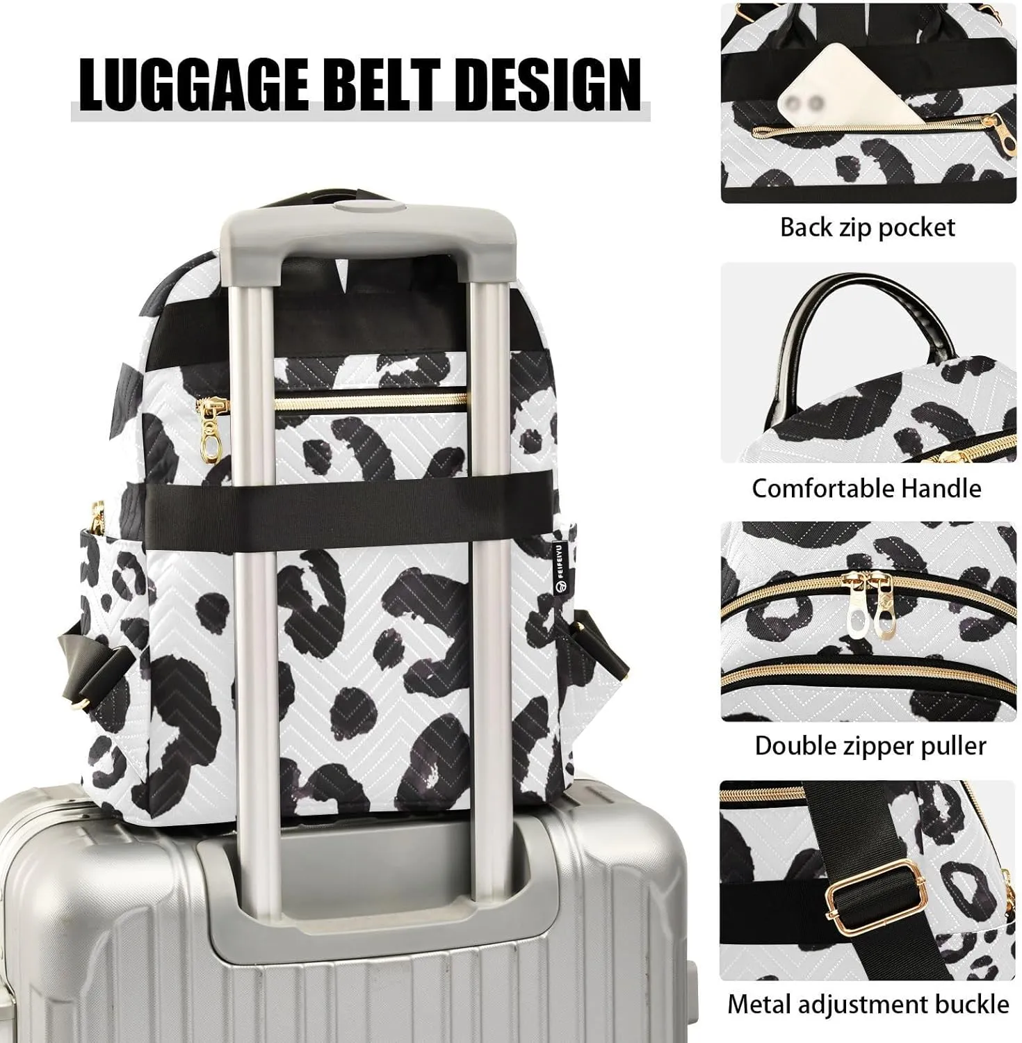 ALAZA Women Mini Backpack Purse Bag Lightweight Casual Daily Travel Backpack Leopard Print Cheetah Black White Back Pack Fashion Multipurpose Shoulder Bag,S