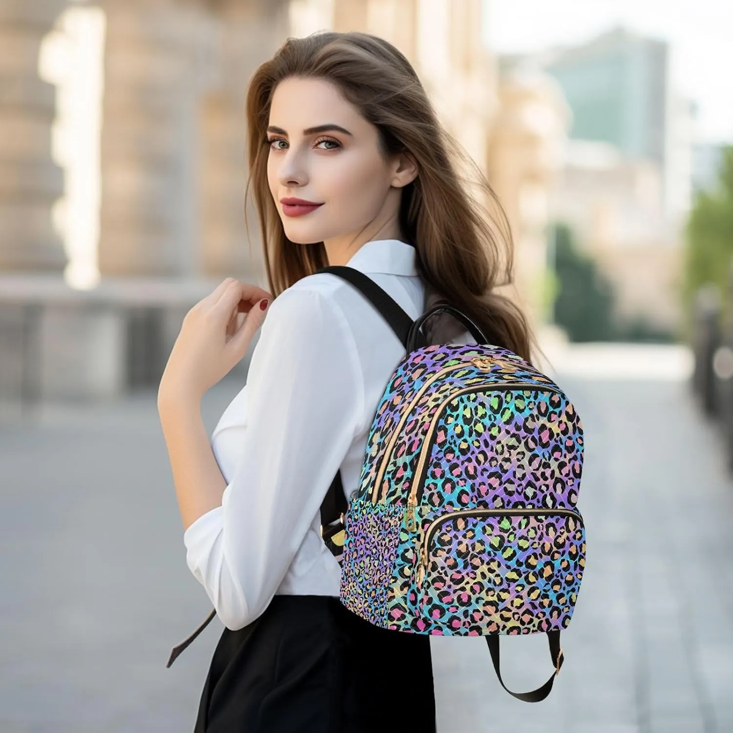 ALAZA Women Mini Backpack Purse Bag Lightweight Casual Daily Travel Backpack Leopard Print Puple Blue Cheetah Back Pack Fashion Multipurpose Shoulder Bag,S