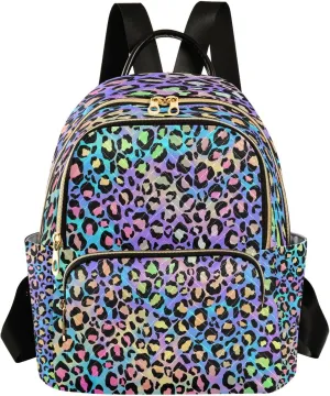 ALAZA Women Mini Backpack Purse Bag Lightweight Casual Daily Travel Backpack Leopard Print Puple Blue Cheetah Back Pack Fashion Multipurpose Shoulder Bag,S