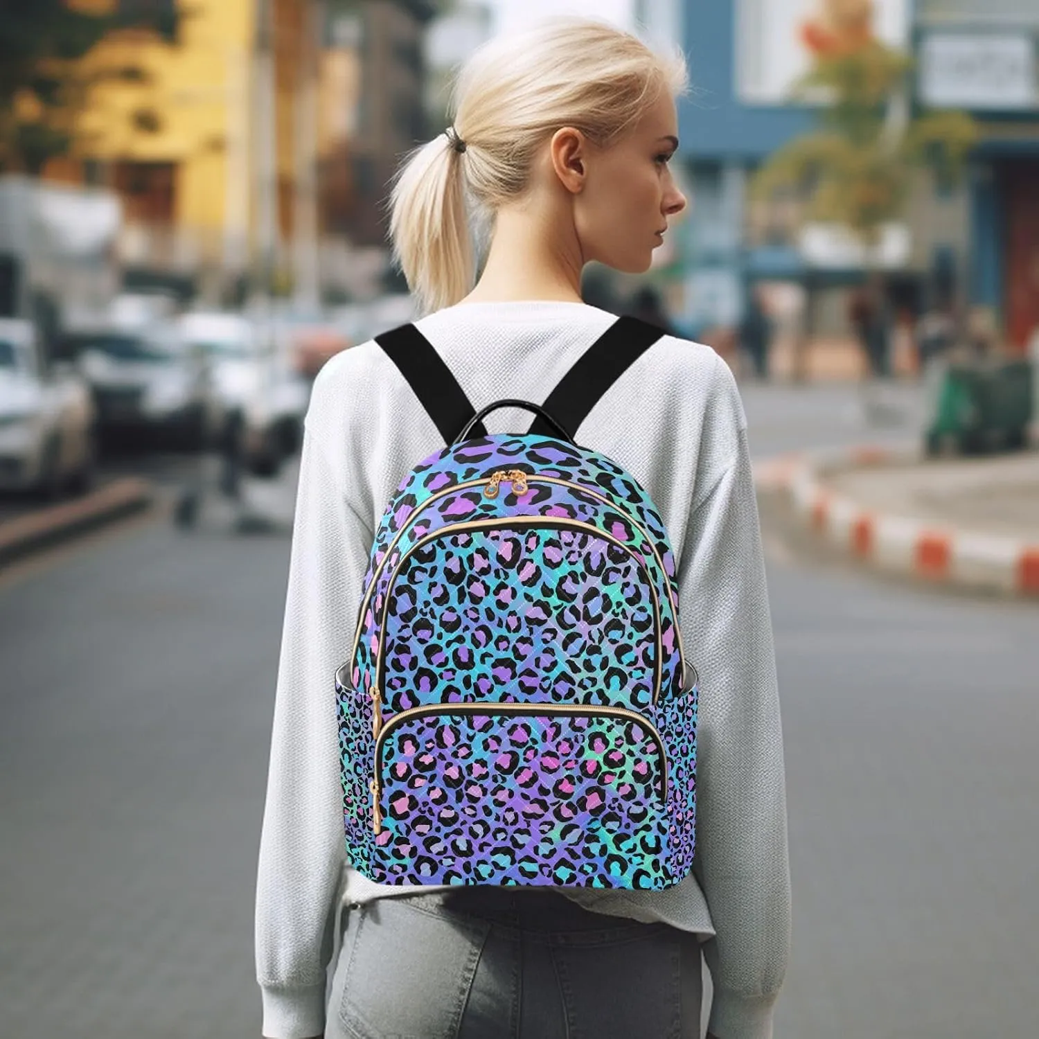 ALAZA Women Mini Backpack Purse Bag Lightweight Casual Daily Travel Backpack Leopard Spot on Gradient Background Back Pack Fashion Multipurpose Shoulder Bag,S