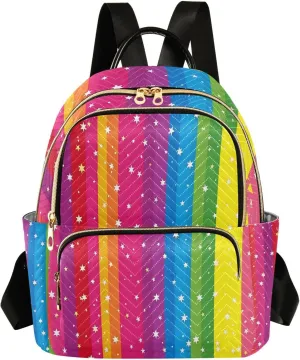 ALAZA Women Mini Backpack Purse Bag Lightweight Casual Daily Travel Backpack Rainbow Stripes and Star Back Pack Fashion Multipurpose Shoulder Bag,S