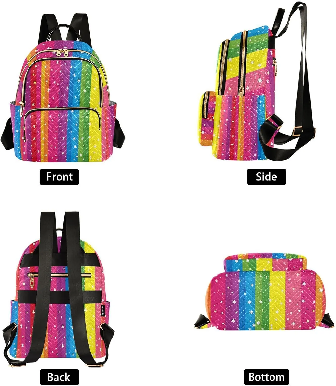 ALAZA Women Mini Backpack Purse Bag Lightweight Casual Daily Travel Backpack Rainbow Stripes and Star Back Pack Fashion Multipurpose Shoulder Bag,S