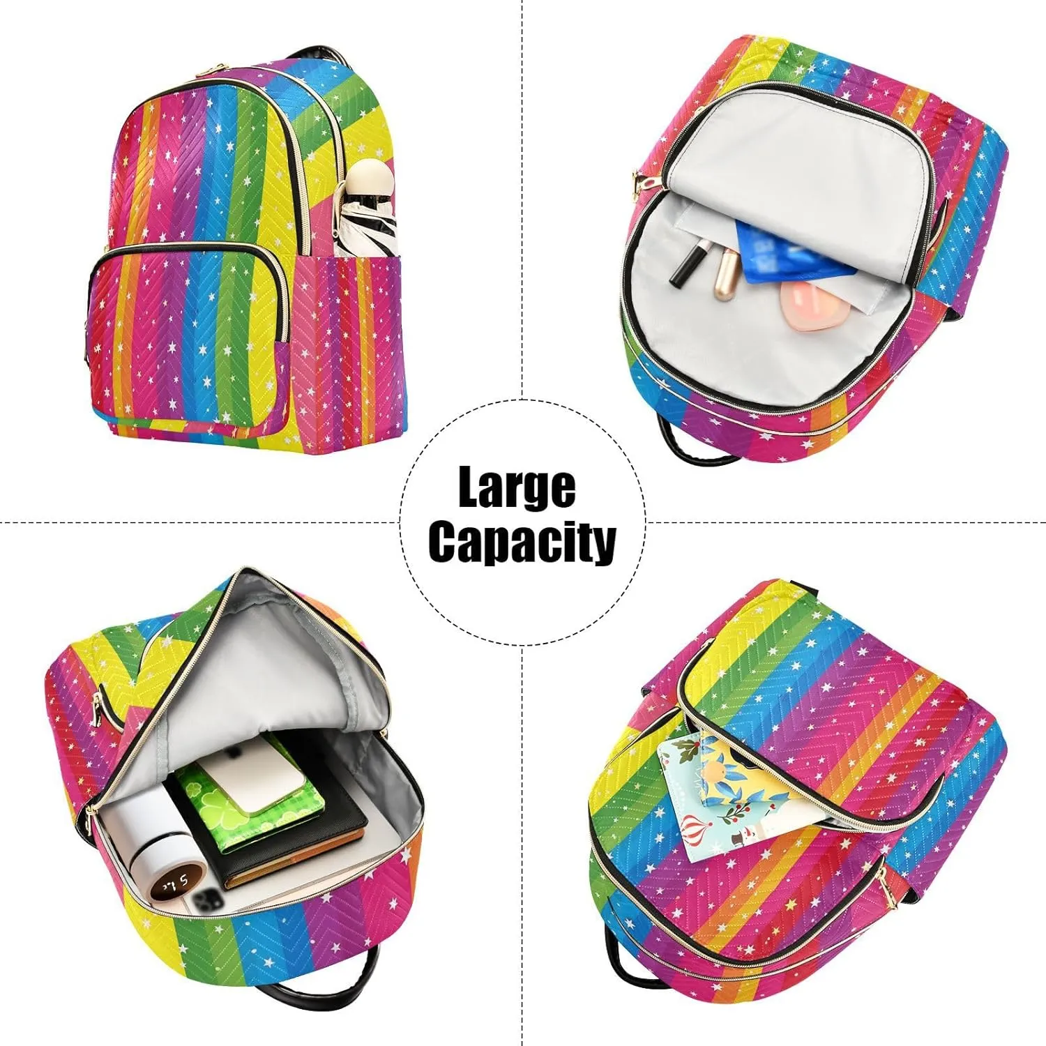 ALAZA Women Mini Backpack Purse Bag Lightweight Casual Daily Travel Backpack Rainbow Stripes and Star Back Pack Fashion Multipurpose Shoulder Bag,S