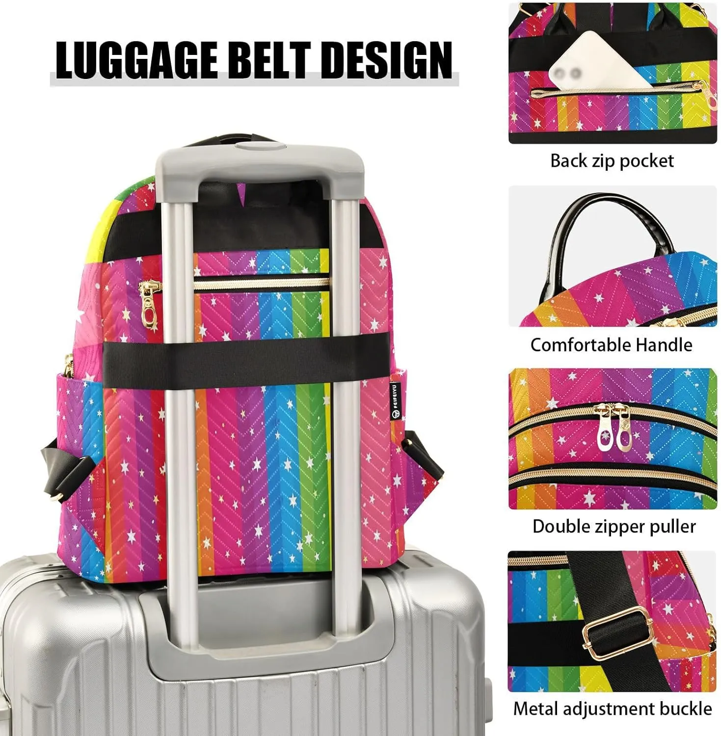 ALAZA Women Mini Backpack Purse Bag Lightweight Casual Daily Travel Backpack Rainbow Stripes and Star Back Pack Fashion Multipurpose Shoulder Bag,S