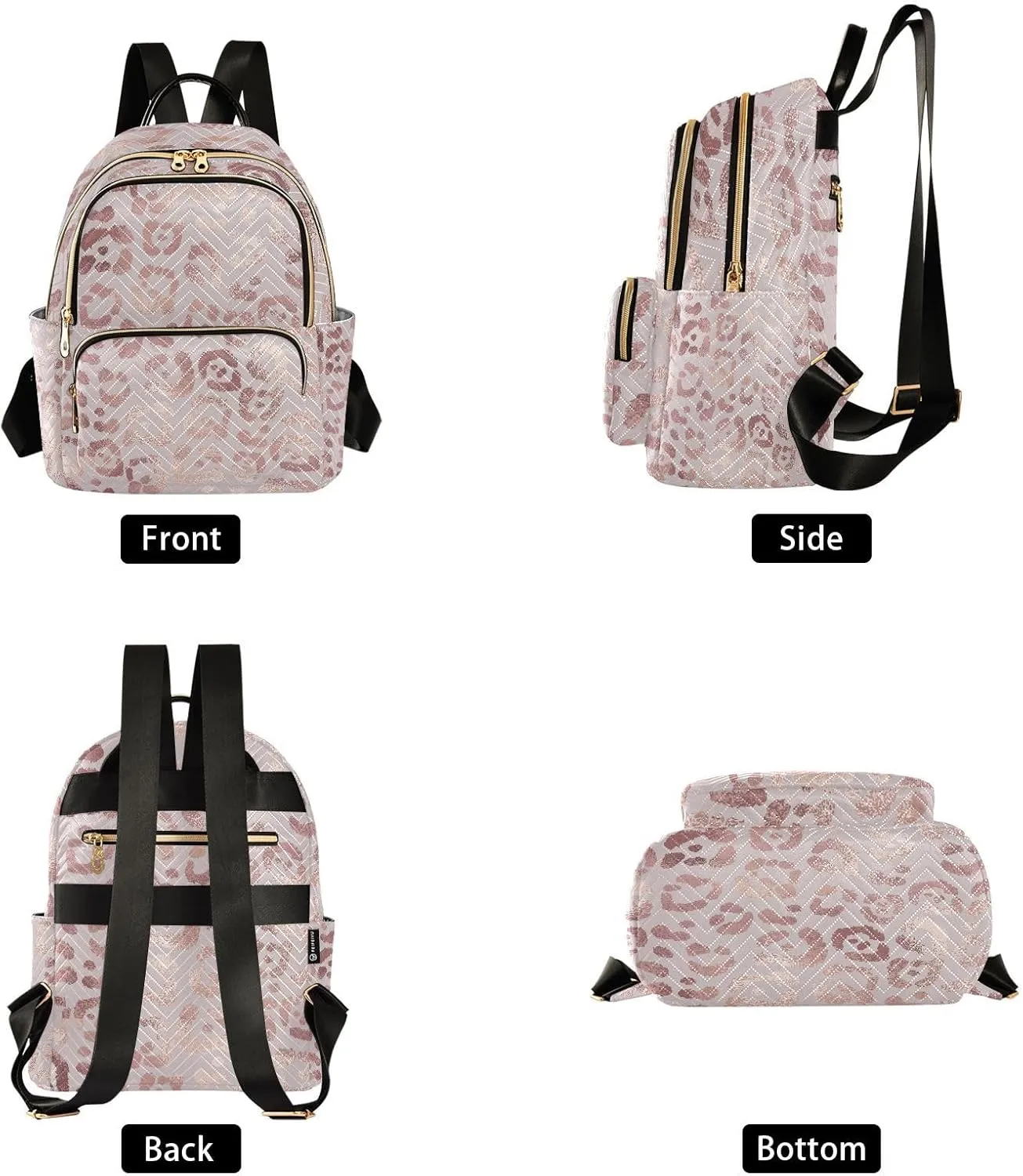 ALAZA Women Mini Backpack Purse Bag Lightweight Casual Daily Travel Backpack Rose Gold Leopard Pink Cheetah Print Back Pack Fashion Multipurpose Shoulder Bag,S