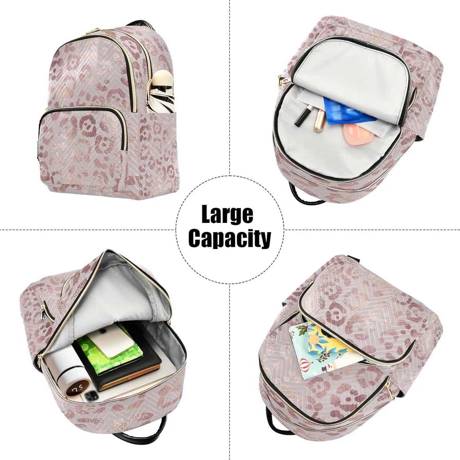 ALAZA Women Mini Backpack Purse Bag Lightweight Casual Daily Travel Backpack Rose Gold Leopard Pink Cheetah Print Back Pack Fashion Multipurpose Shoulder Bag,S