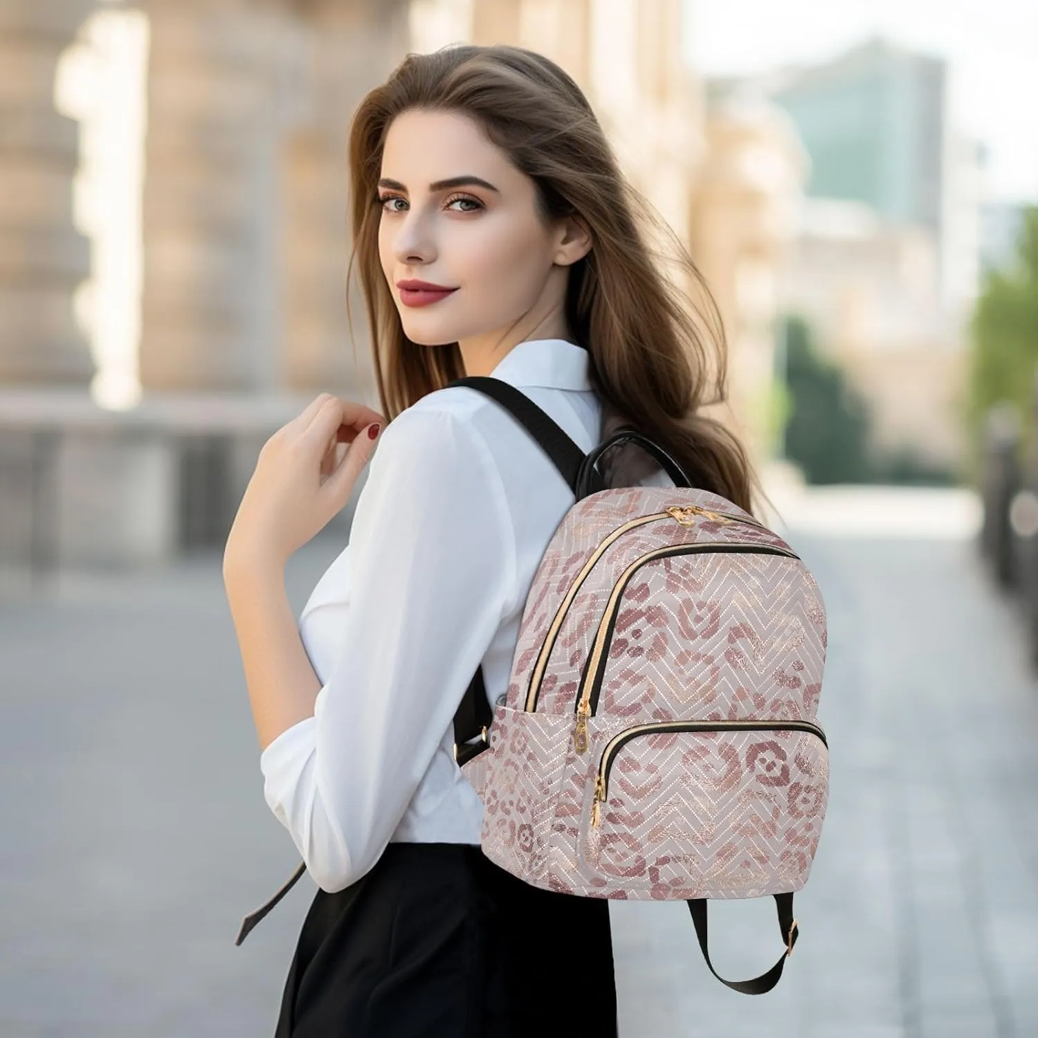 ALAZA Women Mini Backpack Purse Bag Lightweight Casual Daily Travel Backpack Rose Gold Leopard Pink Cheetah Print Back Pack Fashion Multipurpose Shoulder Bag,S