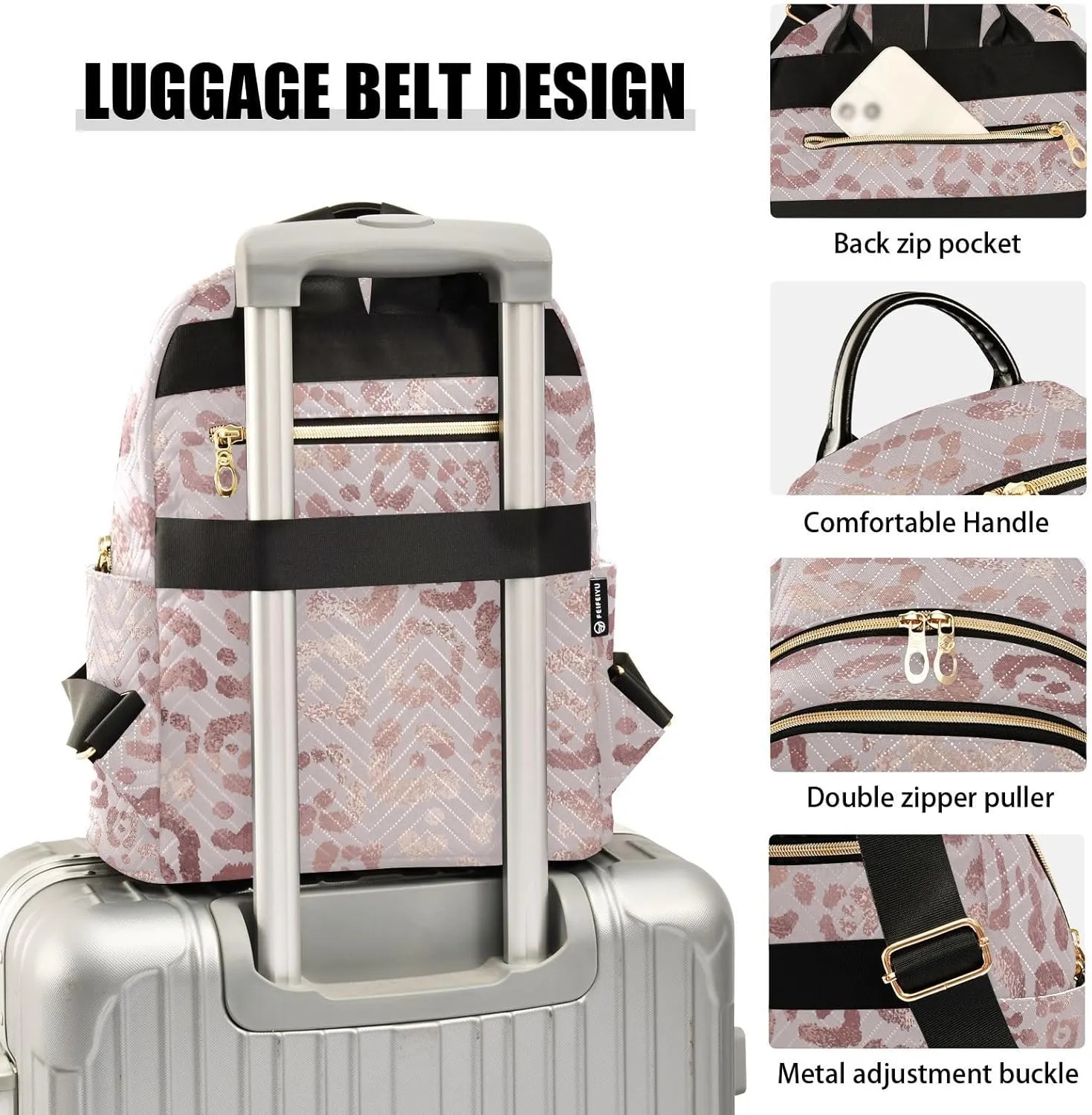 ALAZA Women Mini Backpack Purse Bag Lightweight Casual Daily Travel Backpack Rose Gold Leopard Pink Cheetah Print Back Pack Fashion Multipurpose Shoulder Bag,S
