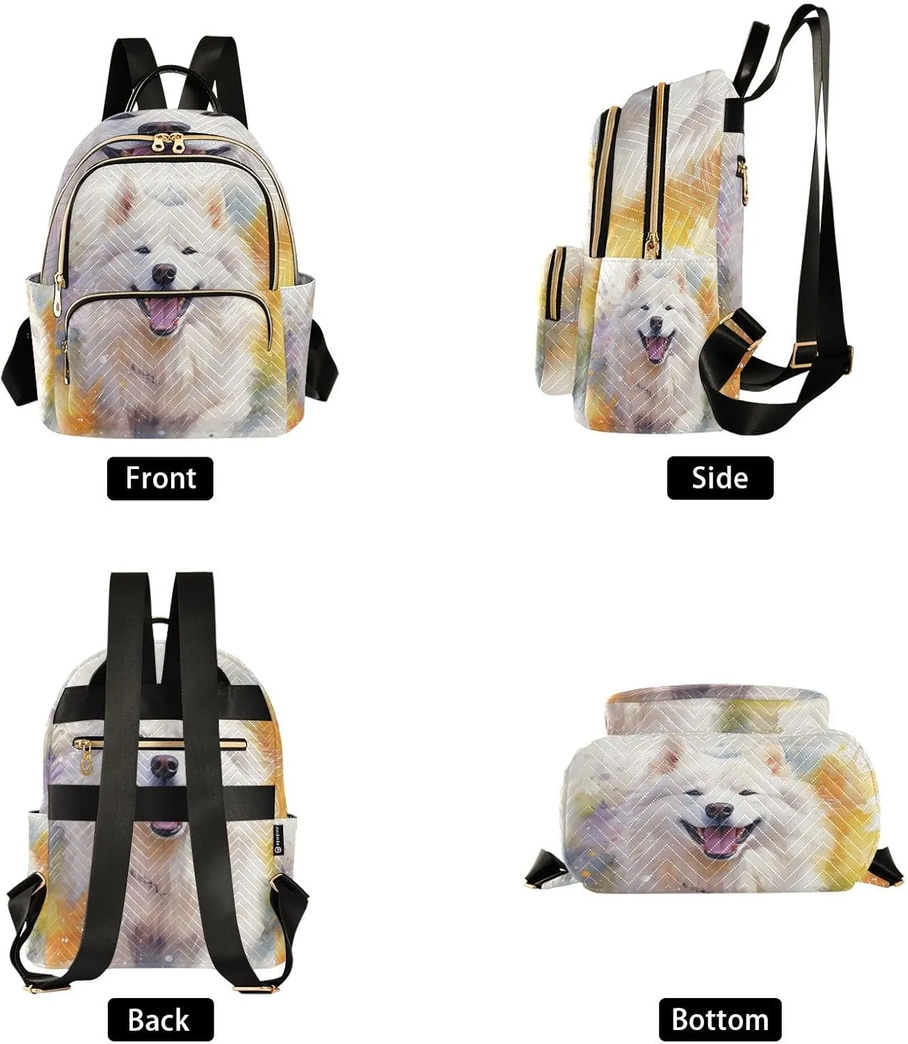 ALAZA Women Mini Backpack Purse Bag Lightweight Casual Daily Travel Backpack Watercolor American Eskimo Dog Back Pack Fashion Multipurpose Shoulder Bag,M