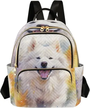 ALAZA Women Mini Backpack Purse Bag Lightweight Casual Daily Travel Backpack Watercolor American Eskimo Dog Back Pack Fashion Multipurpose Shoulder Bag,M