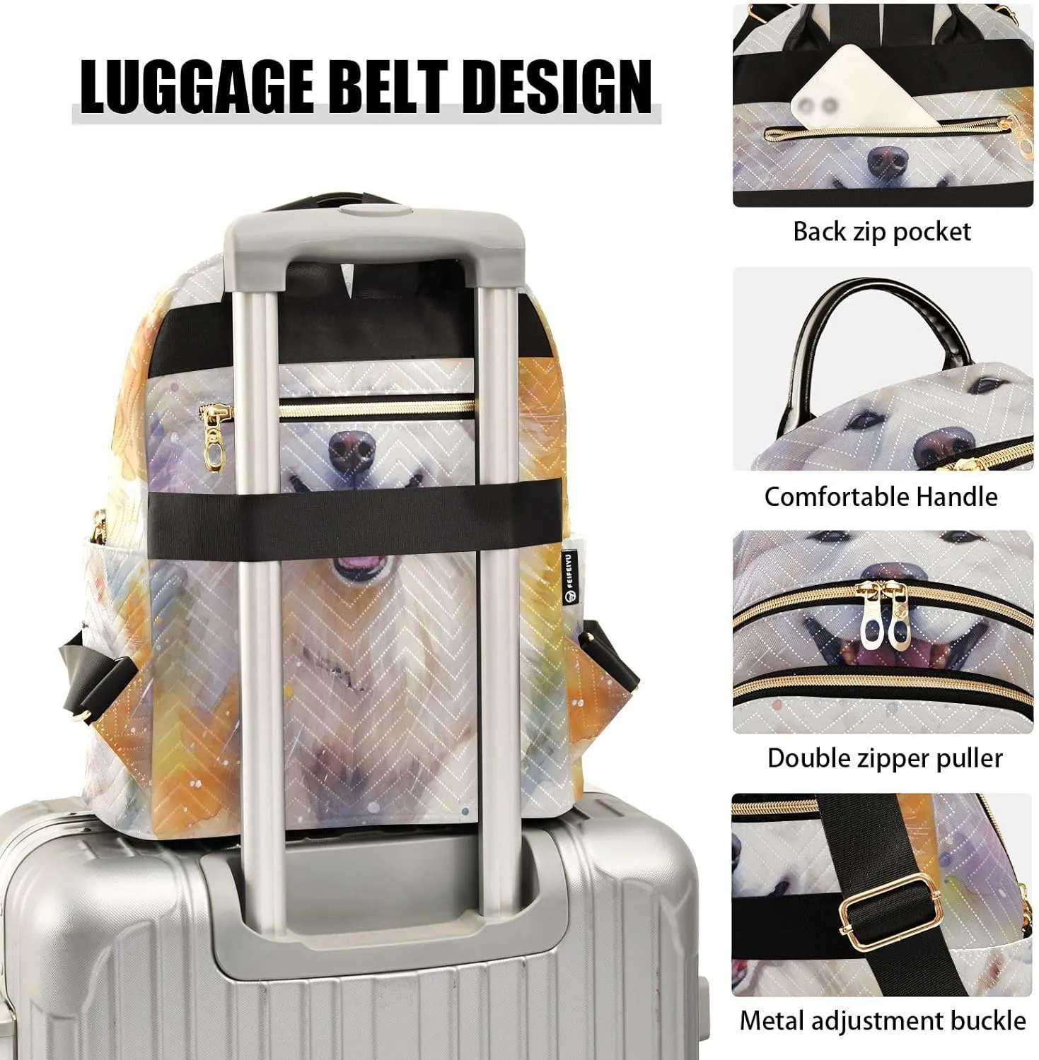 ALAZA Women Mini Backpack Purse Bag Lightweight Casual Daily Travel Backpack Watercolor American Eskimo Dog Back Pack Fashion Multipurpose Shoulder Bag,M