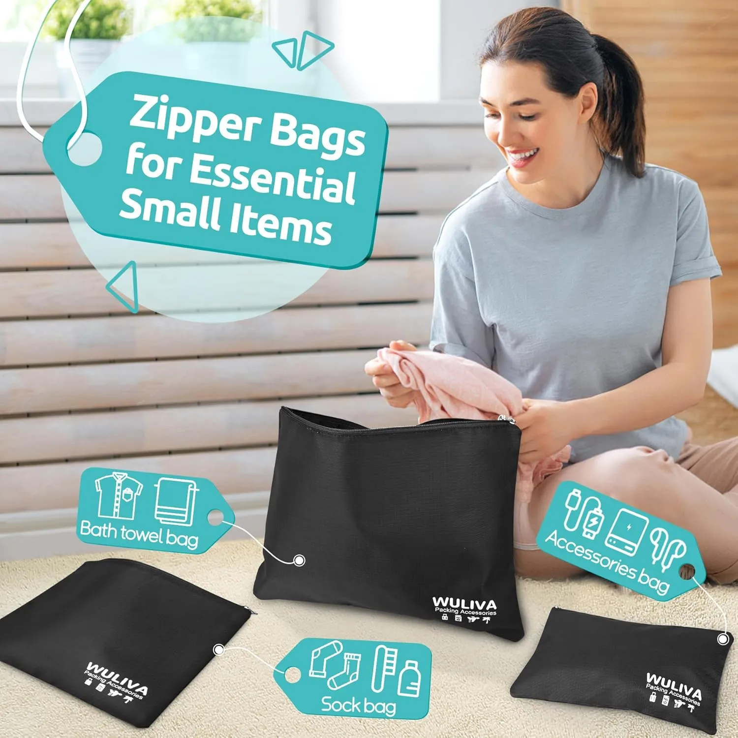 ALL INCLUDED - 12 Set Packing Cubes for Suitcases Carry On, Travel Essentials/Accessories Luggage Organizer Bags Set, Includes Cubes, Shoes Bag, Matte Cosmetic Bag, Laundry Bag (Black)