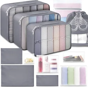 ALL INCLUDED - 12 Set Packing Cubes for Suitcases Carry On, Travel Essentials/Accessories Luggage Organizer Bags Set, Includes Cubes, Shoes Bag, Matte Cosmetic Bag, Laundry Bag (Gray)