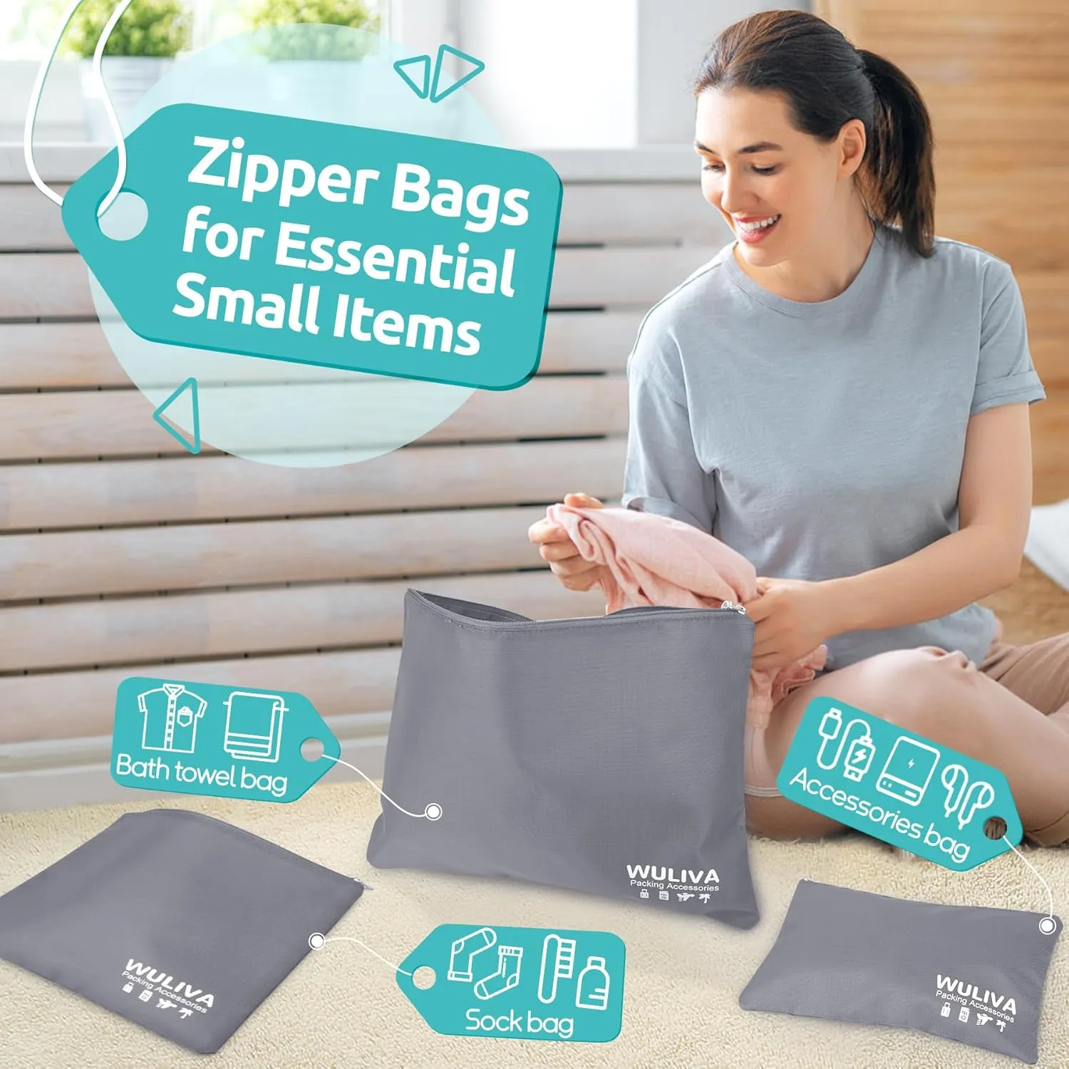 ALL INCLUDED - 12 Set Packing Cubes for Suitcases Carry On, Travel Essentials/Accessories Luggage Organizer Bags Set, Includes Cubes, Shoes Bag, Matte Cosmetic Bag, Laundry Bag (Gray)