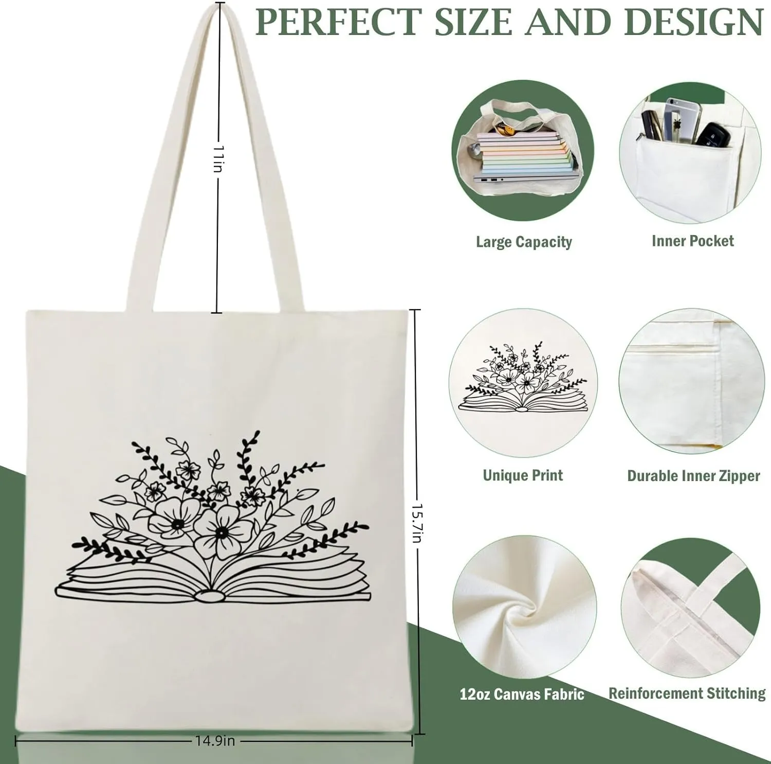 Andeiltech Canvas Tote Bag for Women Aesthetic Cute Cat Shopping Grocery Reusable Bags with Inner Zipper Women Gift
