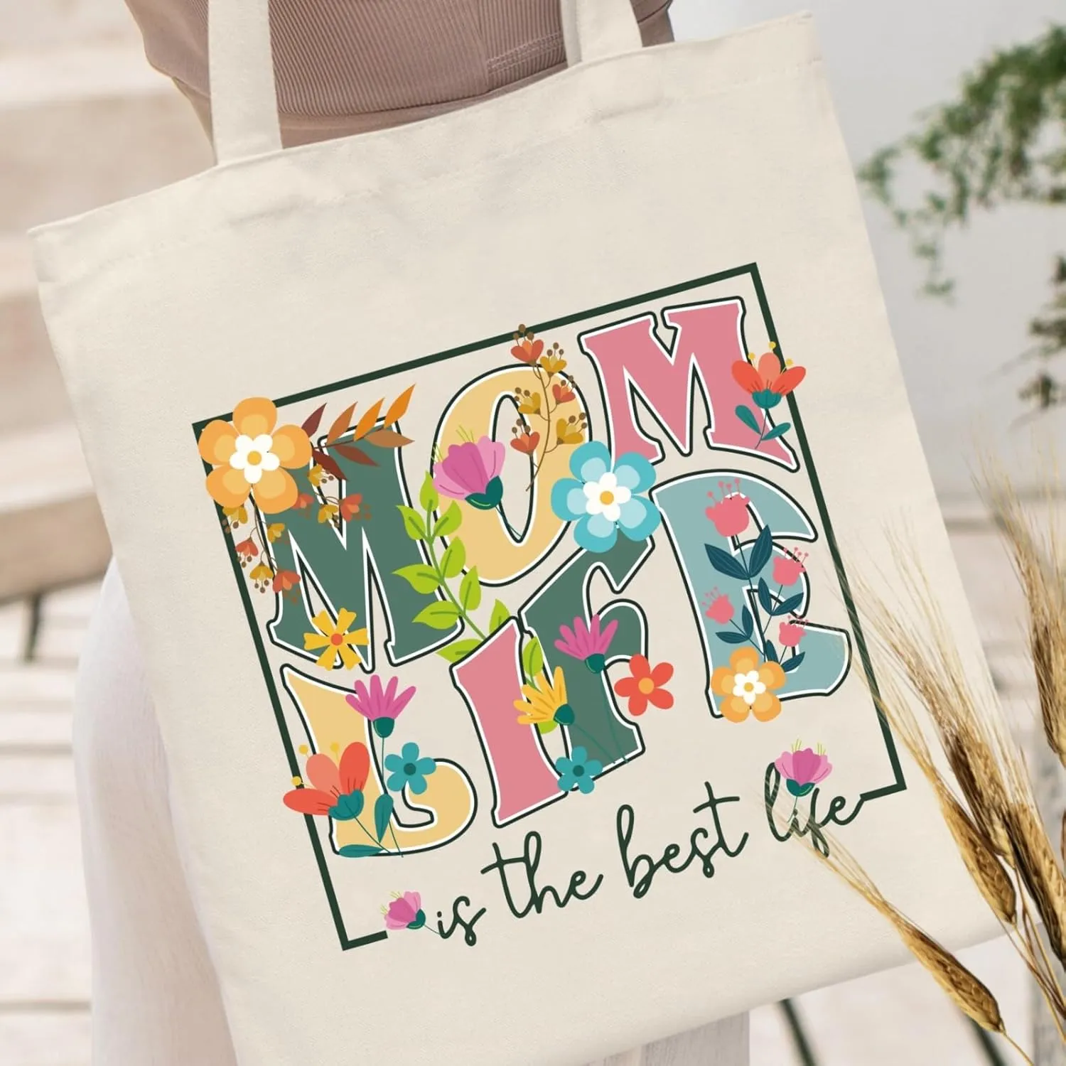 Andeiltech Canvas Tote Bag for Women, Aesthetic Travel Tote Bag Shoulder Reusable Grocery Bags Mom Birthday Gift