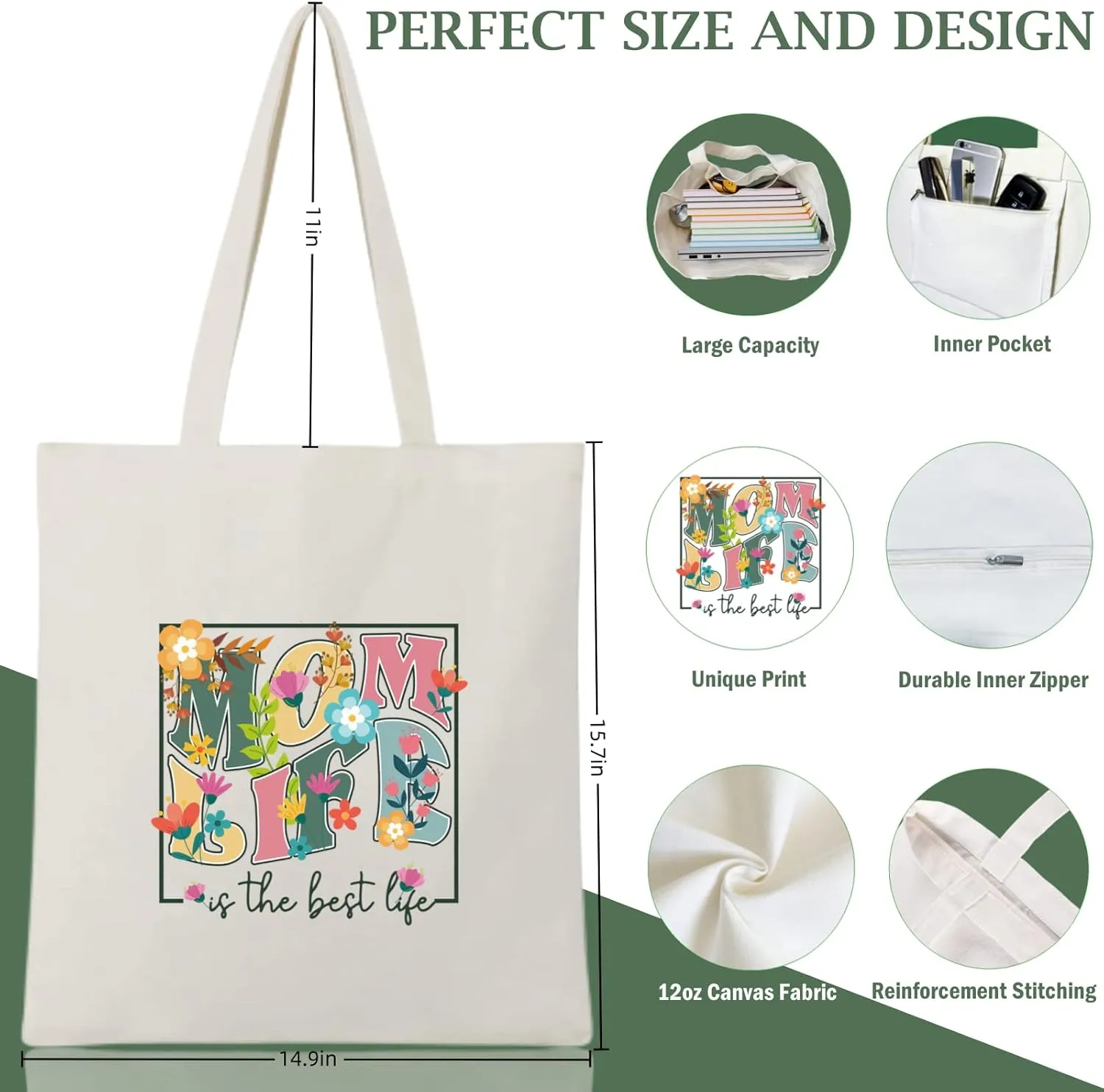Andeiltech Canvas Tote Bag for Women, Aesthetic Travel Tote Bag Shoulder Reusable Grocery Bags Mom Birthday Gift