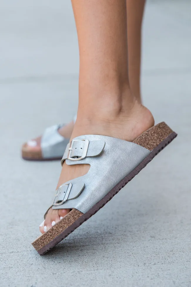 Andrea Silver Metallic Double Strap Sandals FINAL SALE