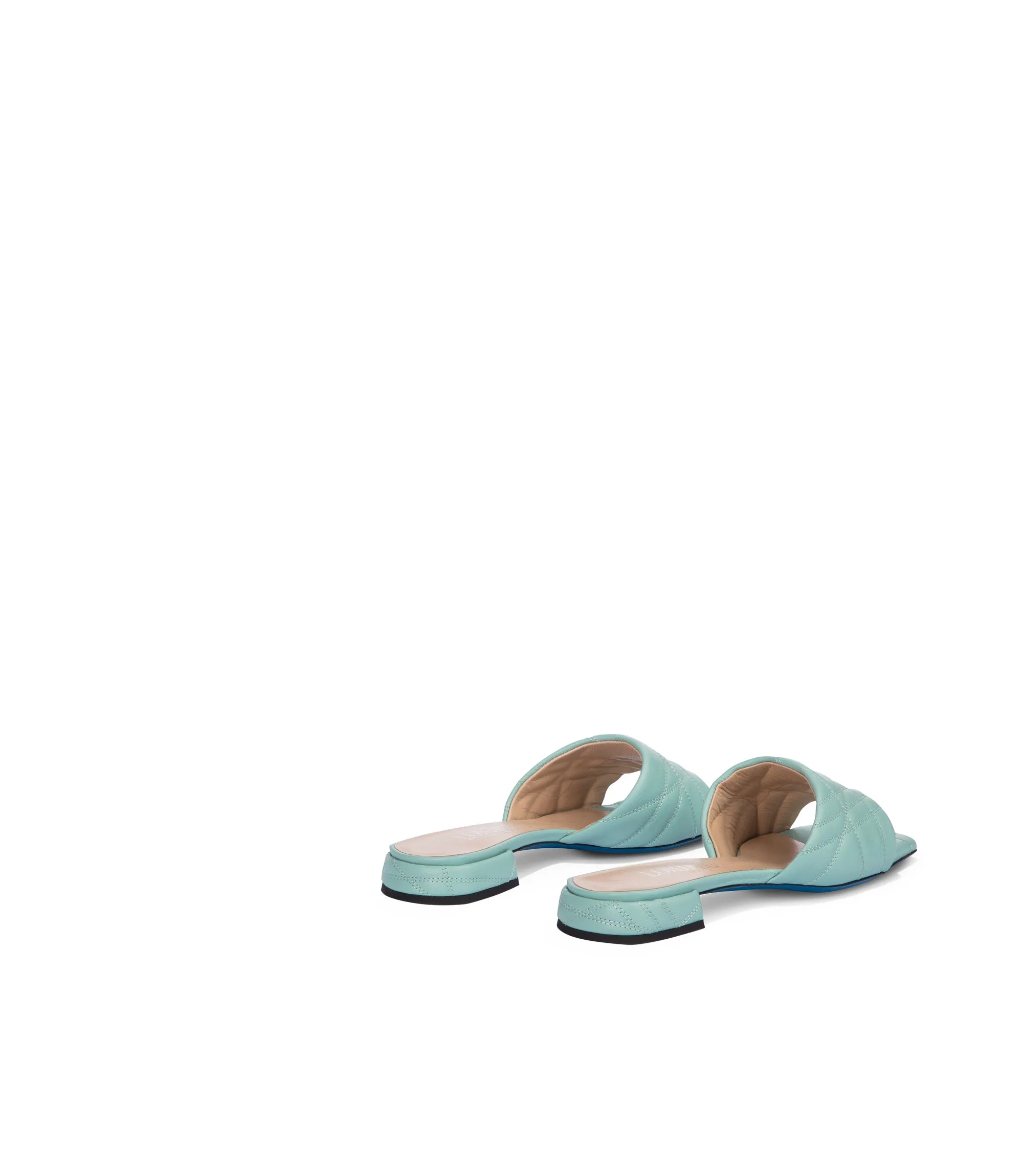 Aqua blue quilted nappa leather flat sandals