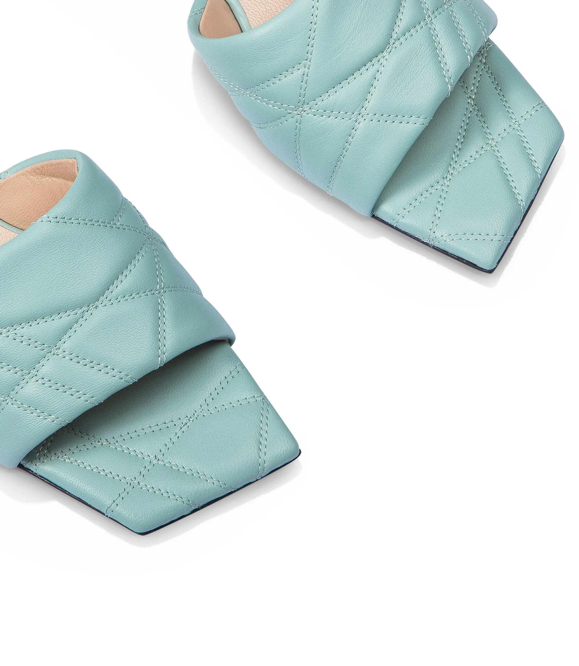 Aqua blue quilted nappa leather flat sandals