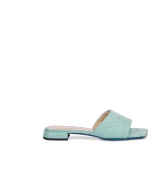 Aqua blue quilted nappa leather flat sandals