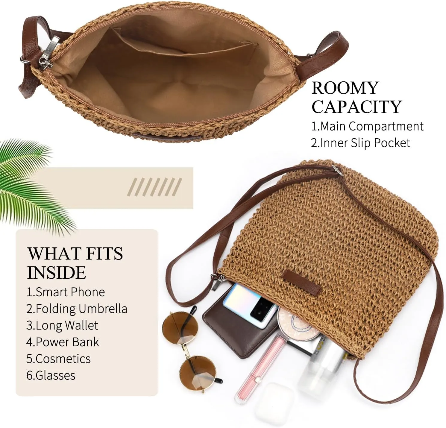 Ayieyill Straw Clutch Bags for Women Shoulder Bag Crossbody Bag Summer Beach Straw Bag Hand-Woven