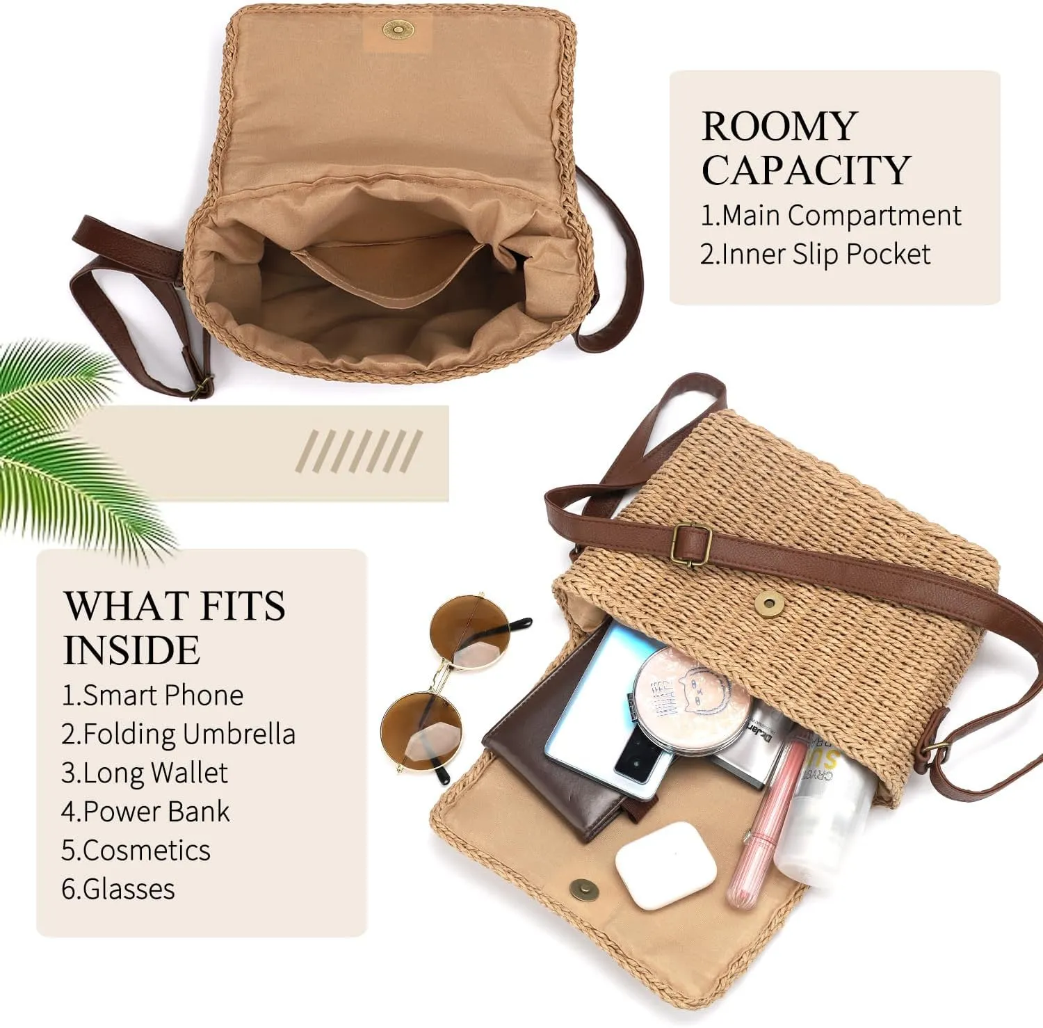 Ayieyill Straw Clutch Bags for Women Shoulder Bag Crossbody Bag Summer Beach Straw Bag Hand-Woven
