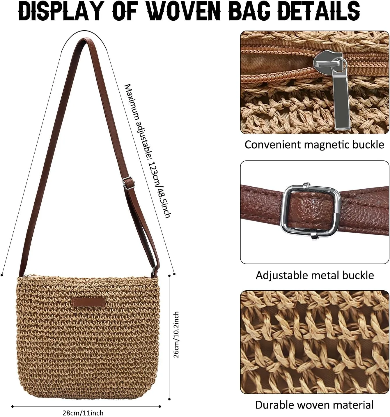 Ayieyill Straw Clutch Bags for Women Shoulder Bag Crossbody Bag Summer Beach Straw Bag Hand-Woven