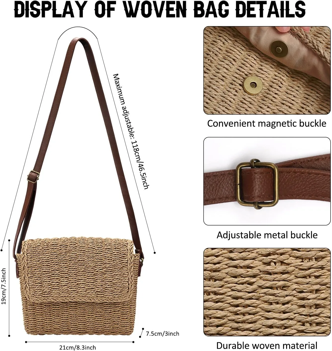 Ayieyill Straw Clutch Bags for Women Shoulder Bag Crossbody Bag Summer Beach Straw Bag Hand-Woven