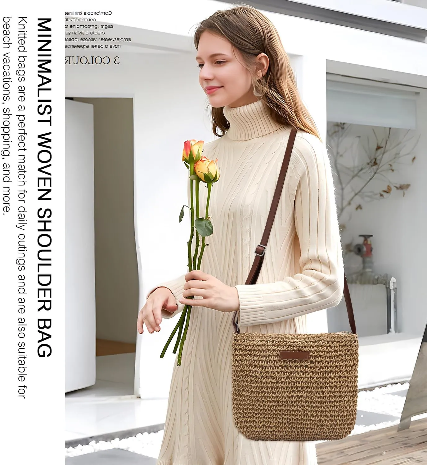 Ayieyill Straw Clutch Bags for Women Shoulder Bag Crossbody Bag Summer Beach Straw Bag Hand-Woven