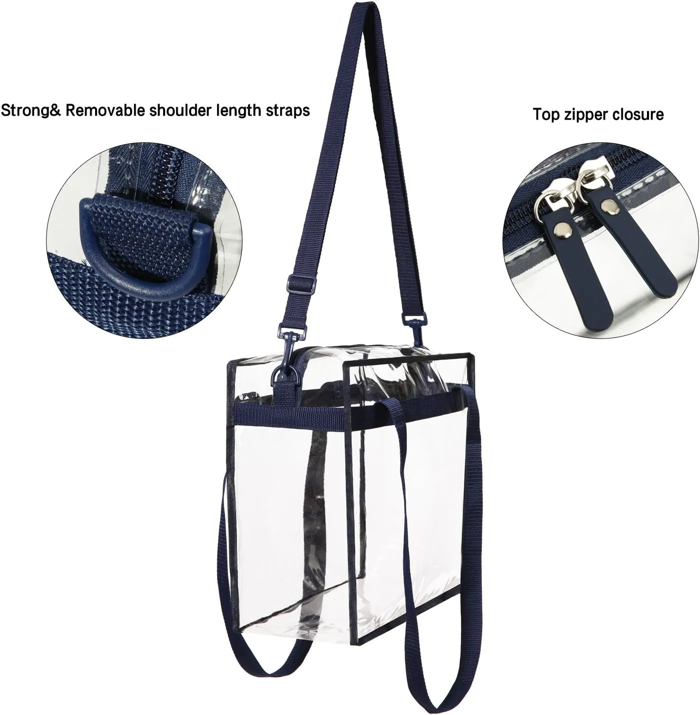 BAGAIL Clear Bags Stadium Approved Clear Tote Bag with Zipper Closure Crossbody Messenger Shoulder Bag with Adjustable Strap