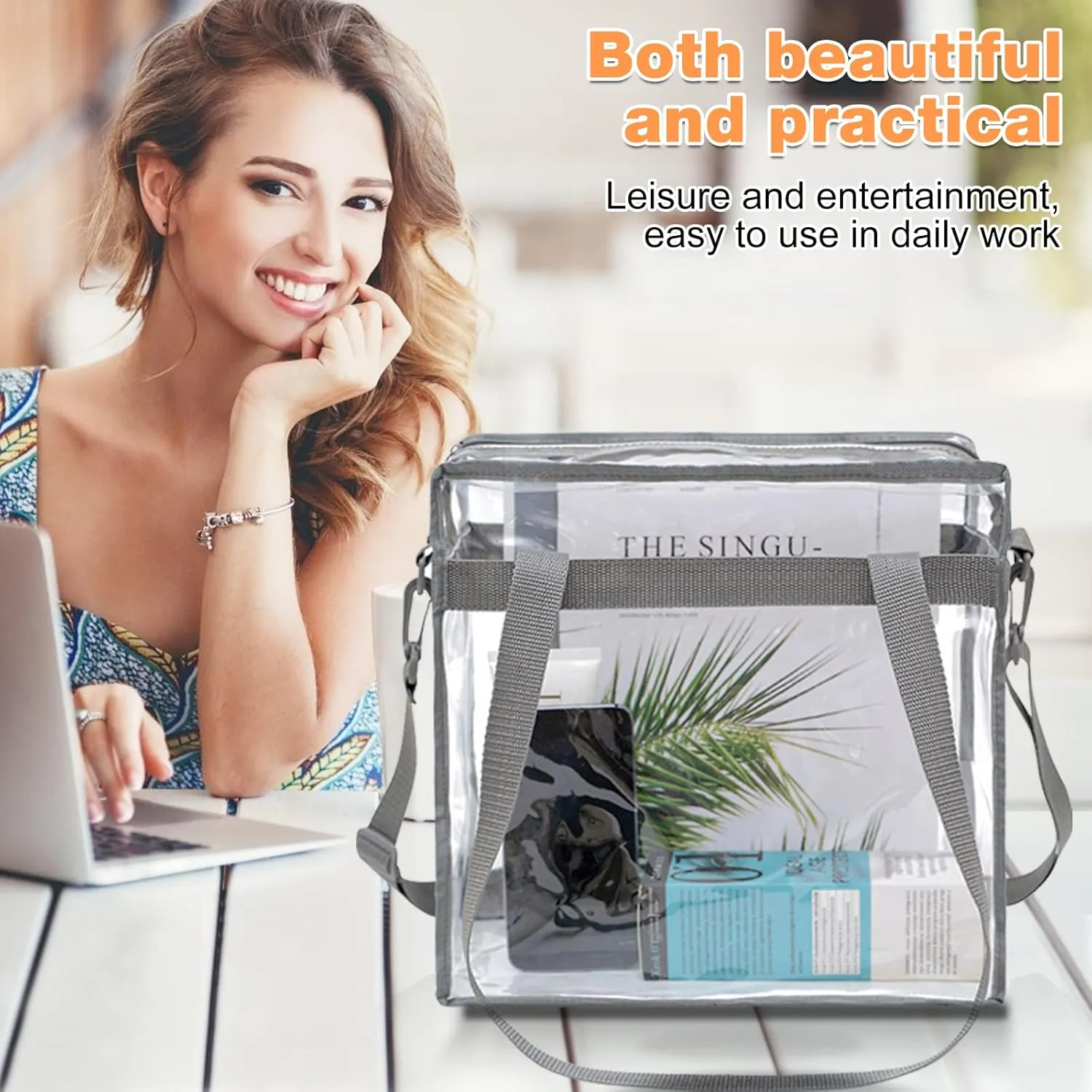 BAGAIL Clear Bags Stadium Approved Clear Tote Bag with Zipper Closure Crossbody Messenger Shoulder Bag with Adjustable Strap