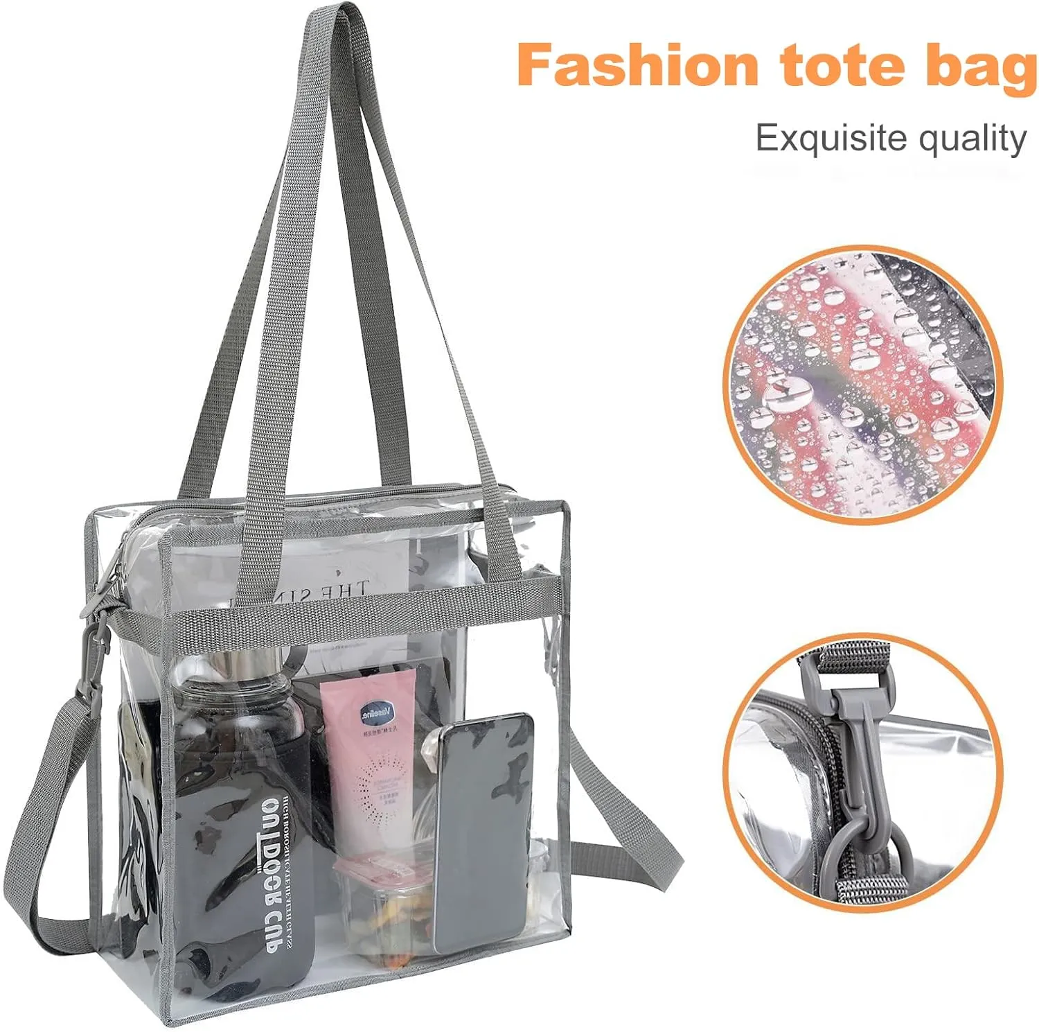 BAGAIL Clear Bags Stadium Approved Clear Tote Bag with Zipper Closure Crossbody Messenger Shoulder Bag with Adjustable Strap