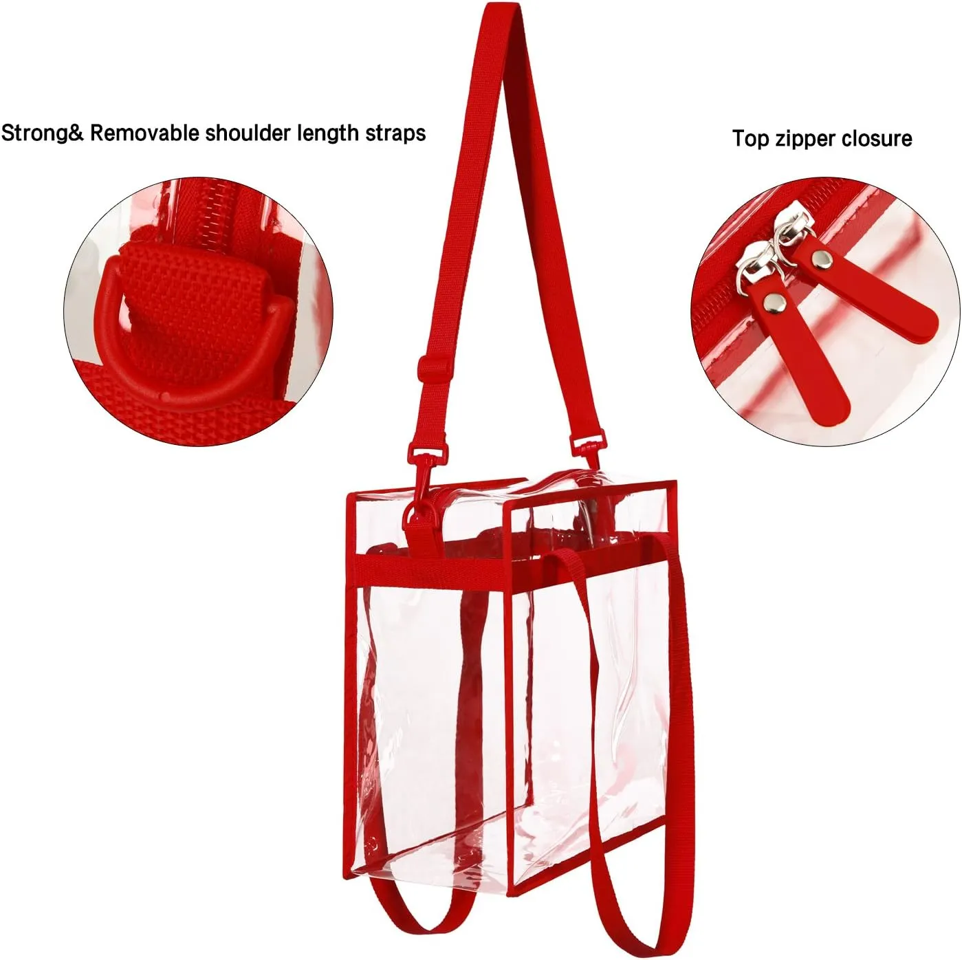 BAGAIL Clear Bags Stadium Approved Clear Tote Bag with Zipper Closure Crossbody Messenger Shoulder Bag with Adjustable Strap