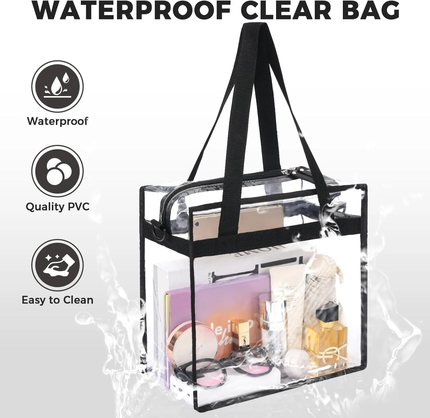 BAGAIL Clear Bags Stadium Approved Clear Tote Bag with Zipper Closure Crossbody Messenger Shoulder Bag with Adjustable Strap