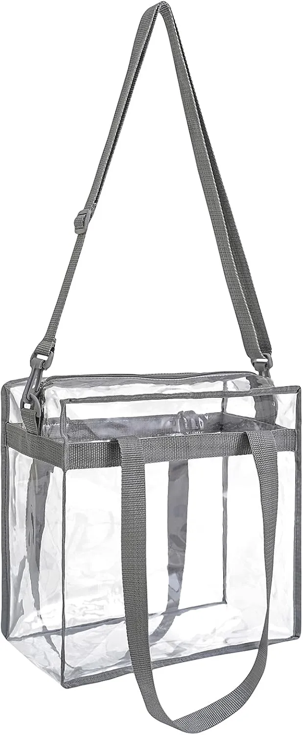 BAGAIL Clear Bags Stadium Approved Clear Tote Bag with Zipper Closure Crossbody Messenger Shoulder Bag with Adjustable Strap
