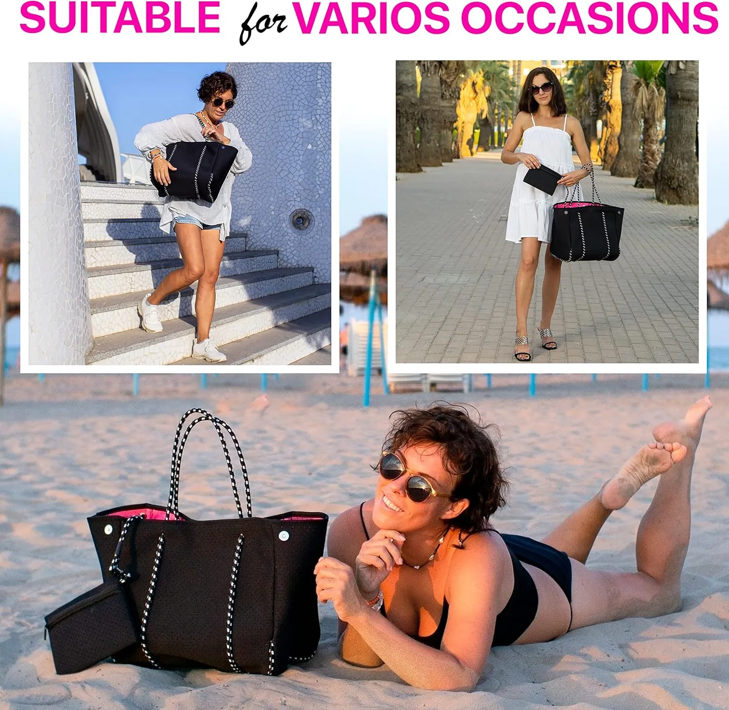 BANG&CARSEN Extra Large Beach Bag With Zipper - XXL Beach Tote Bag For Women With Many Pockets