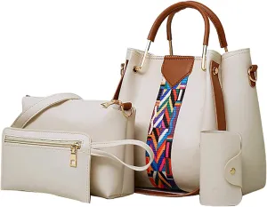 Beach Tote Bag 4 Packet Leather Solid Color Handbags Shoulder Bags Crossbody Hobo Bags Card Purse Work Travel Essential M